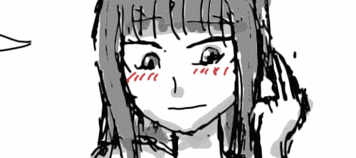 An blushing anime girl runs her hand through her hair and looks pretty horny