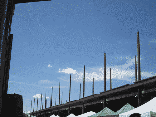 Big gazebo of the Santa Fe farmers market against the blue sky
